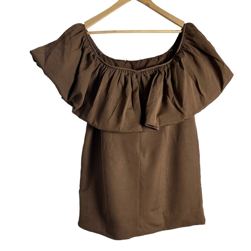 Anthropologie Nikita Mhaisalkar Off-The-Shoulder Bubble Brown Mini Dress Size L - Picture 10 of 14